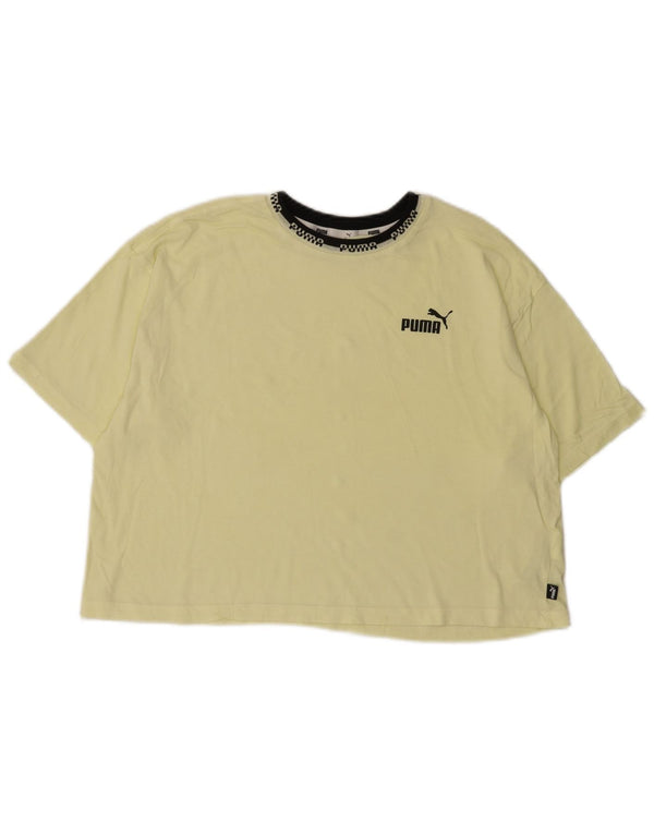 Puma Damen Crop Graphic T-Shirt Top UK 16 Large Gelb Baumwolle