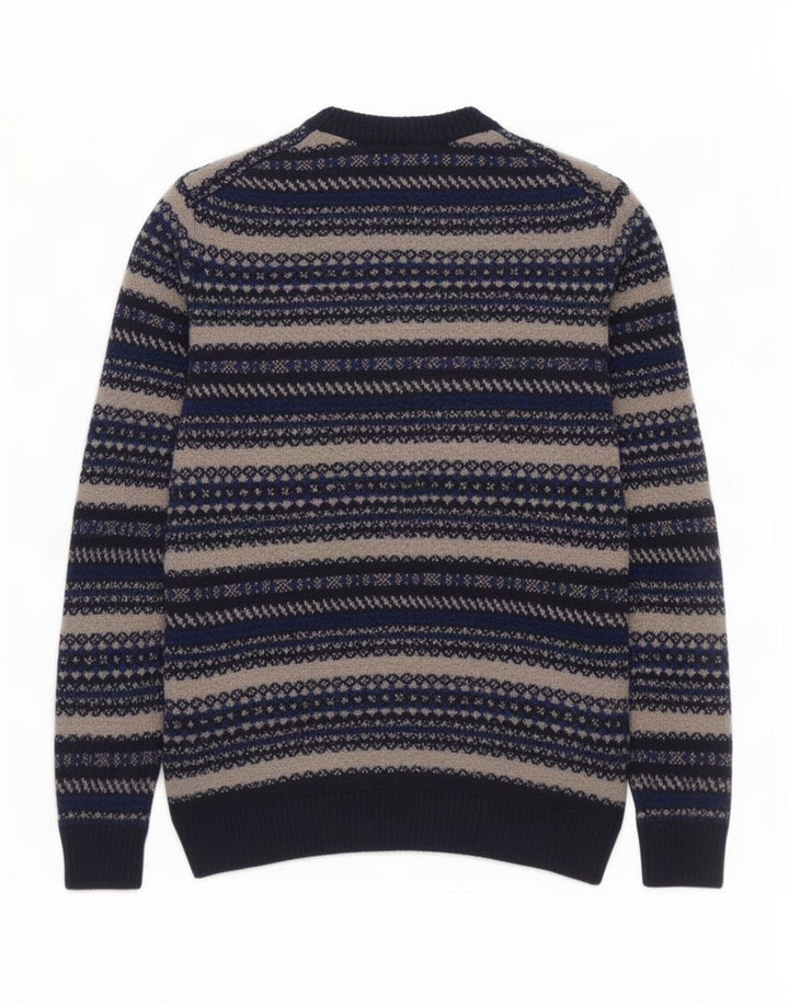 Marks & Spencer Herren-Pullover mit Rundhalsausschnitt, mittleres Marineblau, Fair Isle-Muster