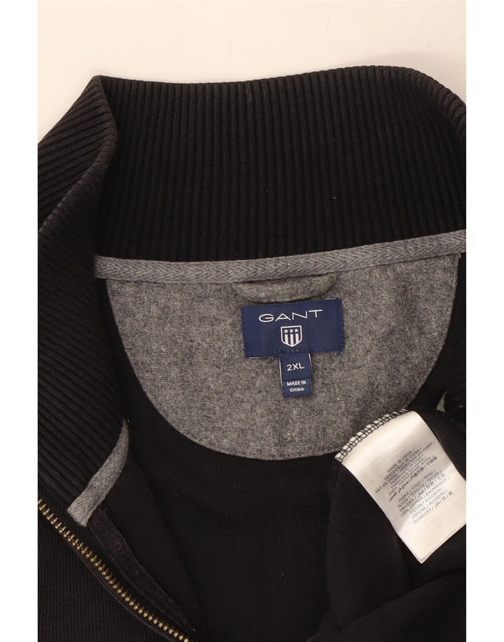 Gant Herren-Pullover mit Reißverschluss am Hals, 2XL, schwarze Baumwolle
