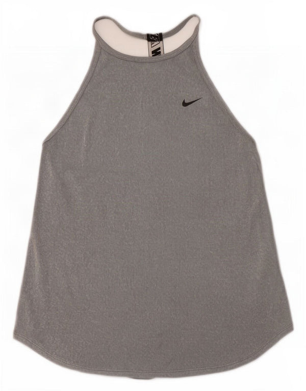 Nike Damen Dri Fit Grafik-Weste-Oberteil UK 8 Small Graues Colourblock-Polyester
