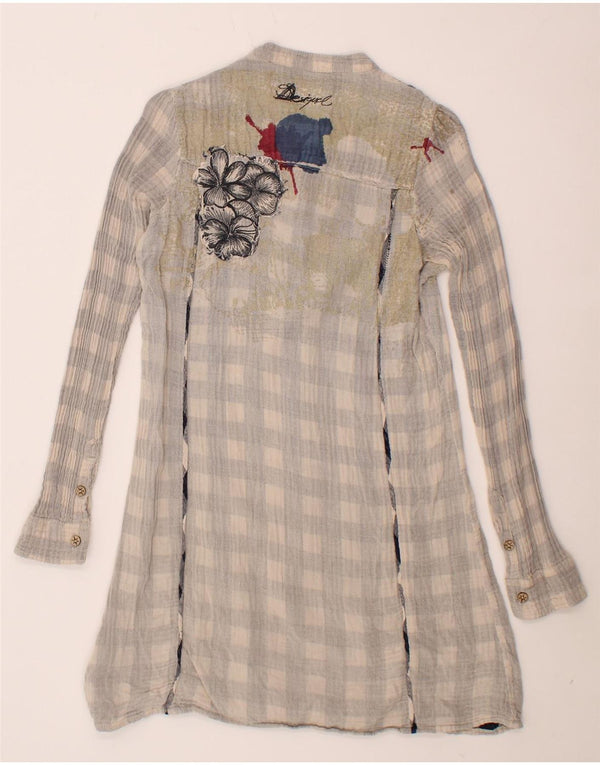 DESIGUAL Damen Pullover-Hemdkleid UK 10 Small Grau geblümte Baumwolle