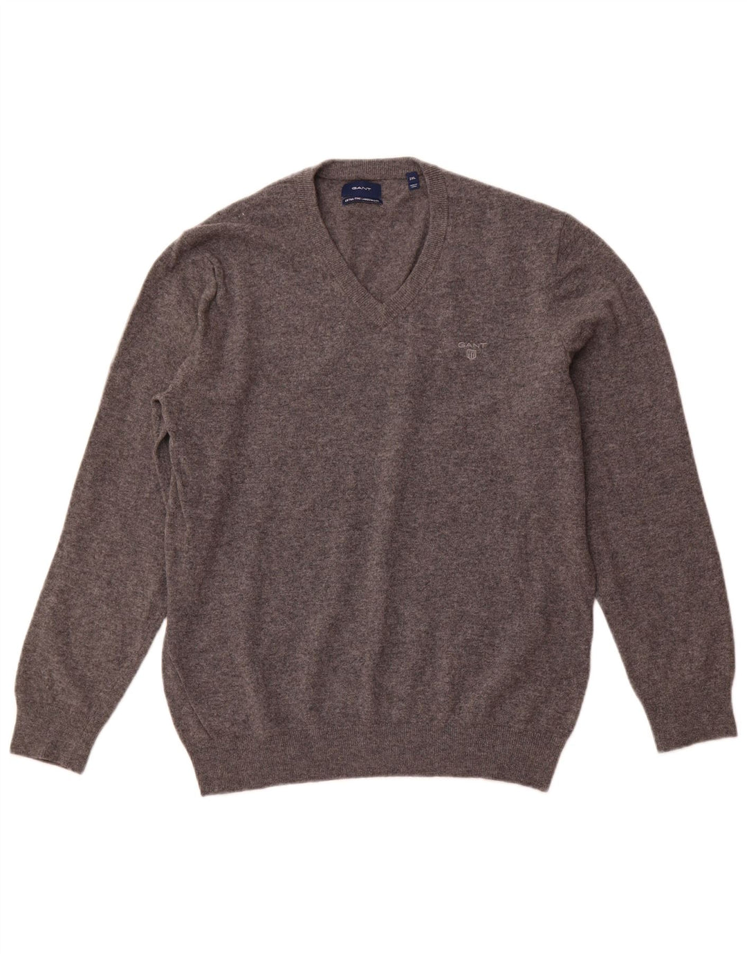 GANT Herren-Pullover mit V-Ausschnitt, 2XL, graue Lammwolle