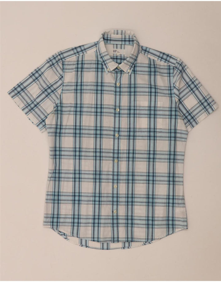 Gap Herren-Kurzarm-Slim-Fit-Hemd aus mittelweiß karierter Baumwolle