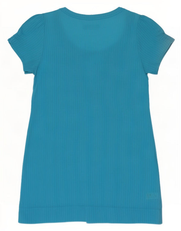 Marks & Spencer Damen A-Linien-Kleid UK 12 Mitteltürkis Nadelstreifen Baumwolle