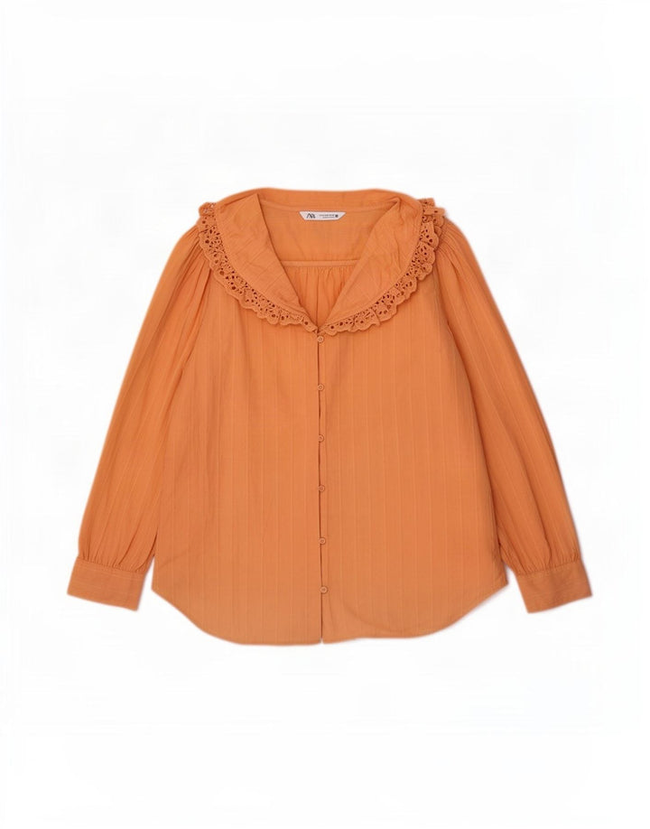 Übergroße Hemdbluse für Damen von Zara, Gr. 10, Größe S, Orange, Baumwolle