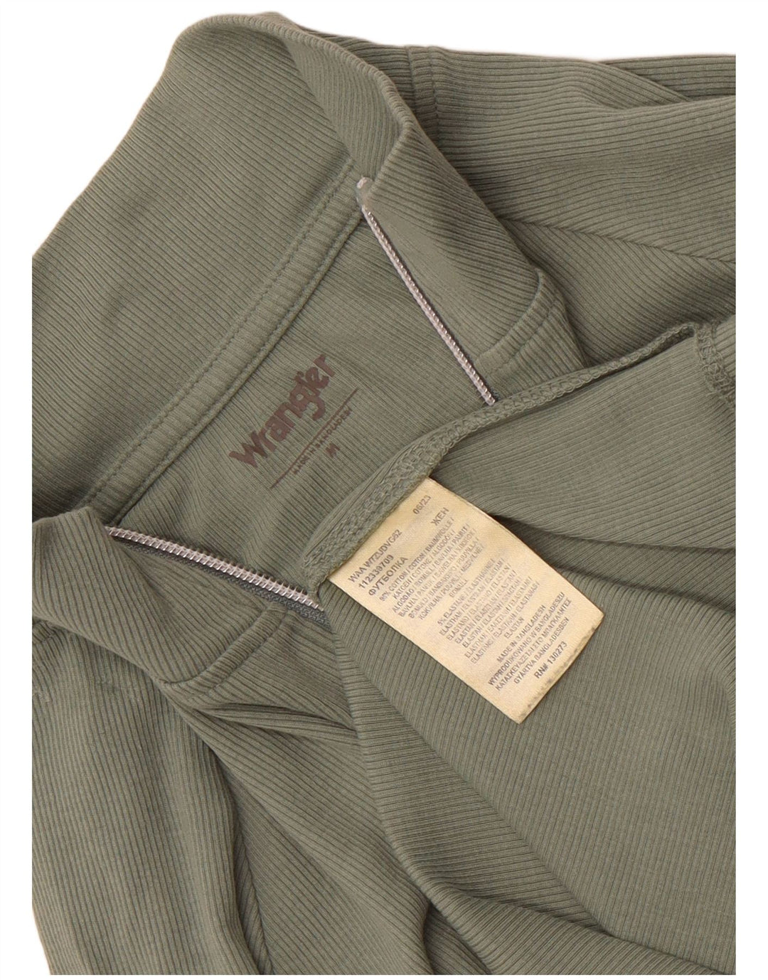 Wrangler Womens Zip Neck Top Langarm UK 12 Mittelgrüne Baumwolle