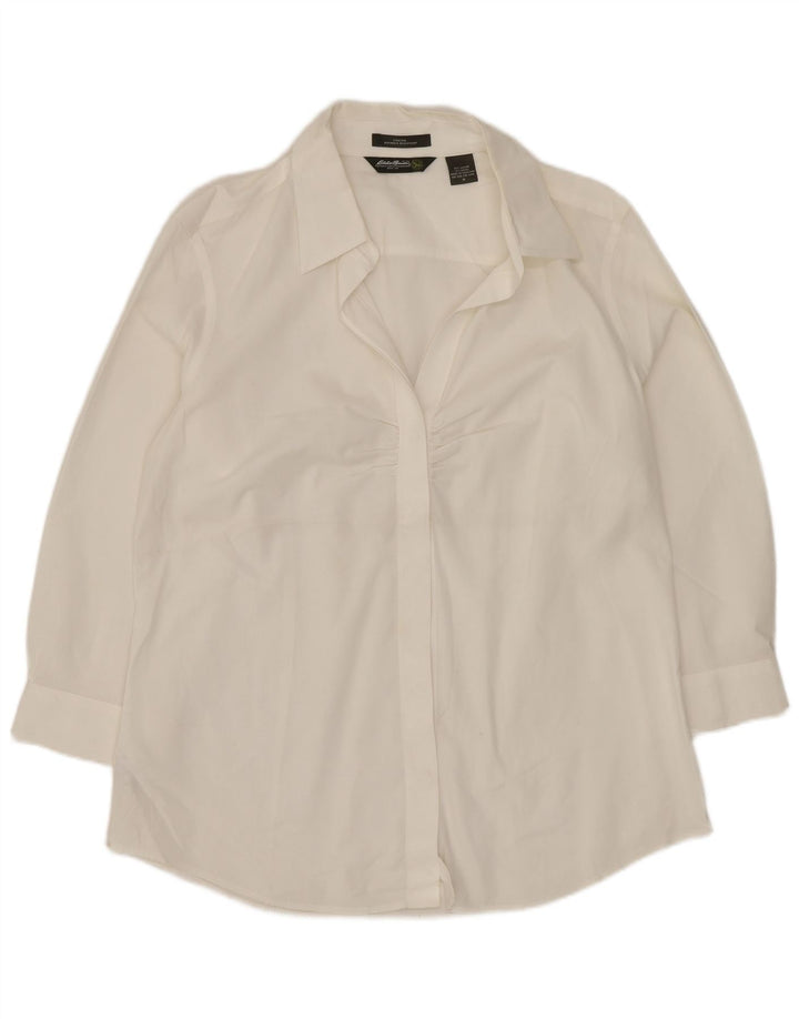 Eddie Bauer Damen-Pulloverhemd mit 3/4-Ärmeln, UK 14, mittelweiße Baumwolle