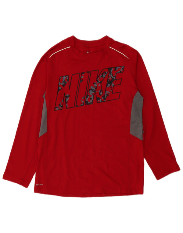 Nike Damen Dri Fit Graphic Top Langarm UK 16 Large Rot Polyester