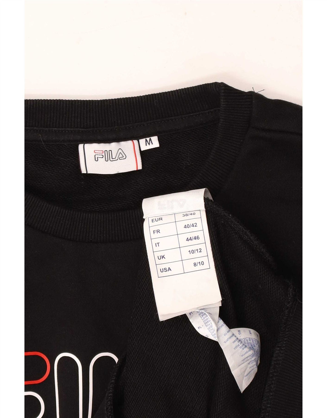 Fila Damen Grafik-Sweatshirt-Pullover UK 10/12 Mittelschwarze Baumwolle