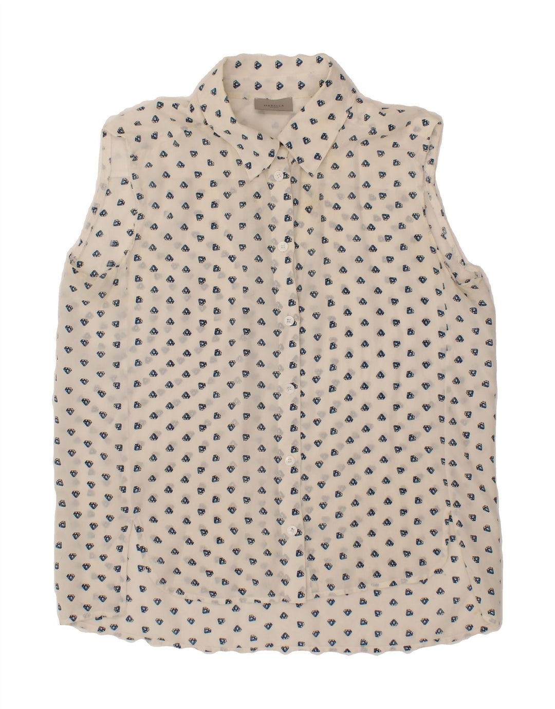 MARELLA Womens See Through Sleeveless Shirt Blouse UK 14 Medium White Vintage Marella and Second-Hand Marella from Messina Hembry 