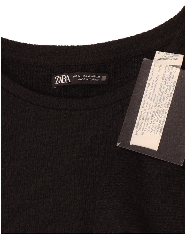 Zara Damen T-Shirt Top UK 14 Medium Schwarz Polyester