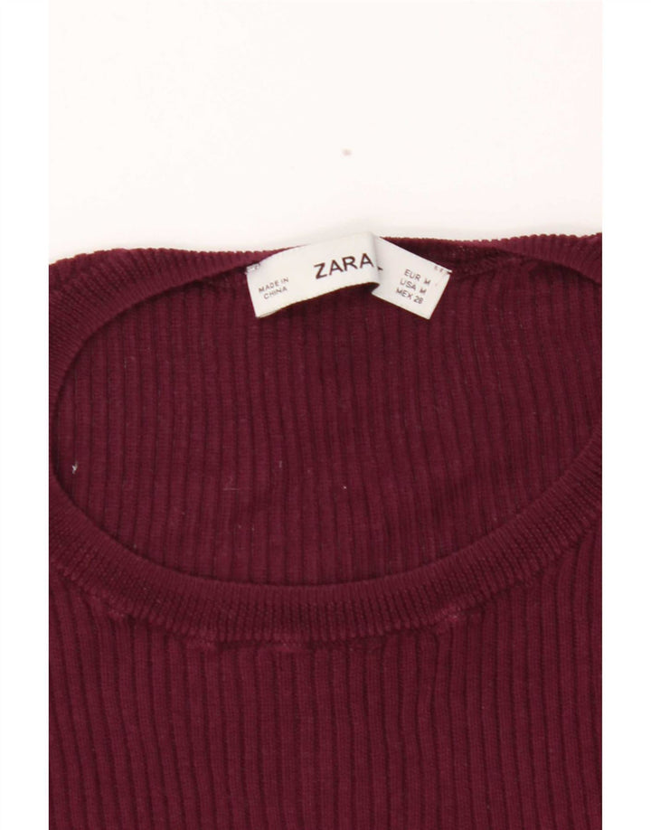 Zara Damen T-Shirt Top UK 12 Medium Burgund