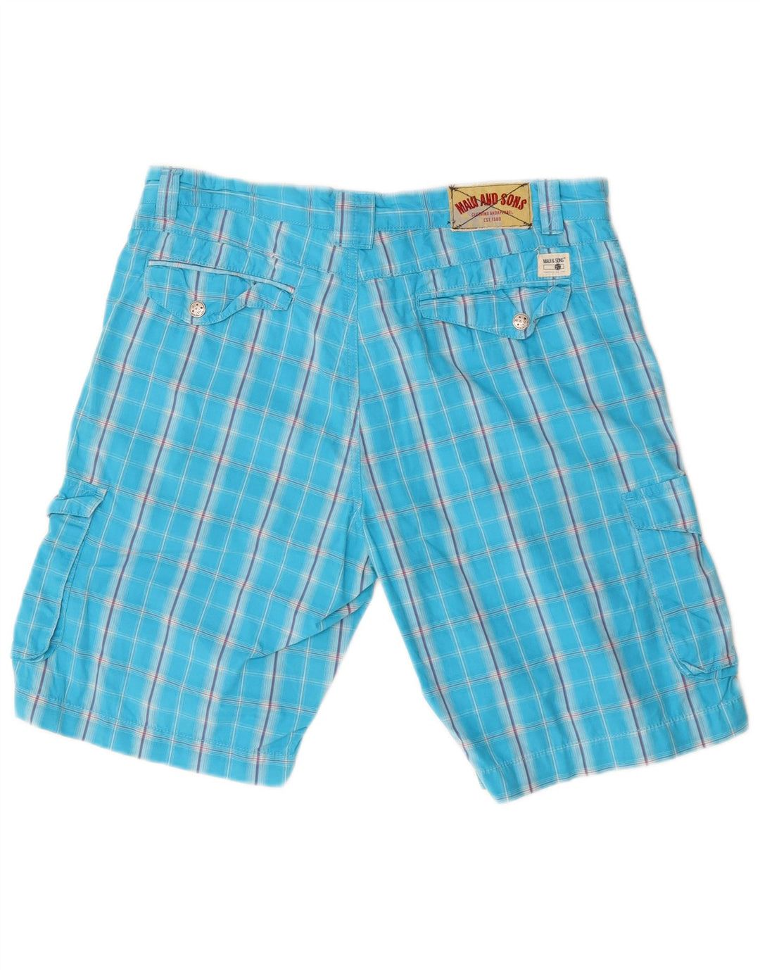 MAUI AND SONS Mens Cargo Shorts W31 Medium Blue Check Cotton