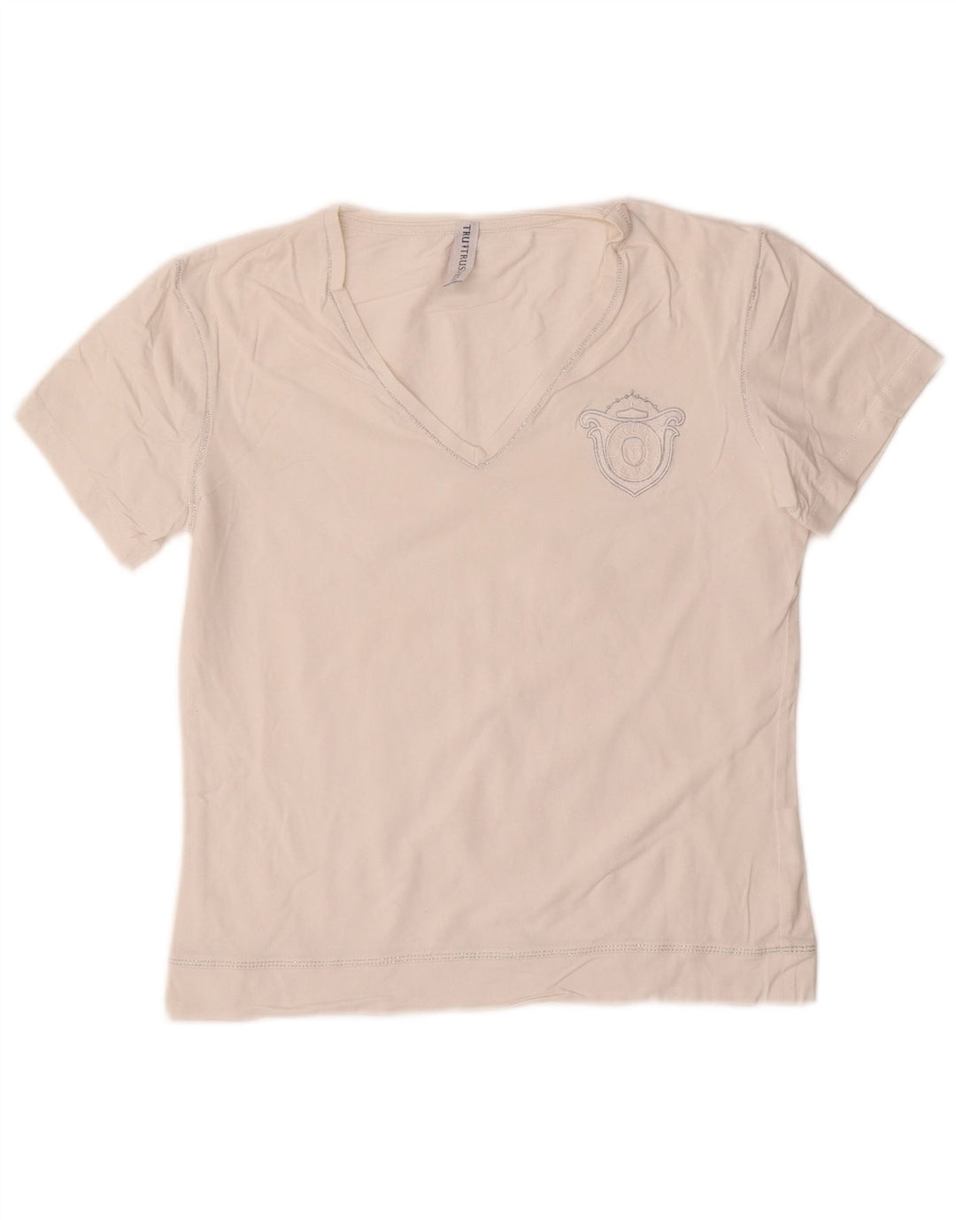 Trussardi Damen Grafik-T-Shirt-Oberteil UK 12 Mittelweiße Baumwolle