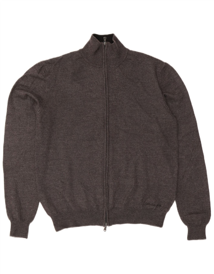 Calvin Klein Jeans Herren-Strickjacke aus mittelgrauer Wolle