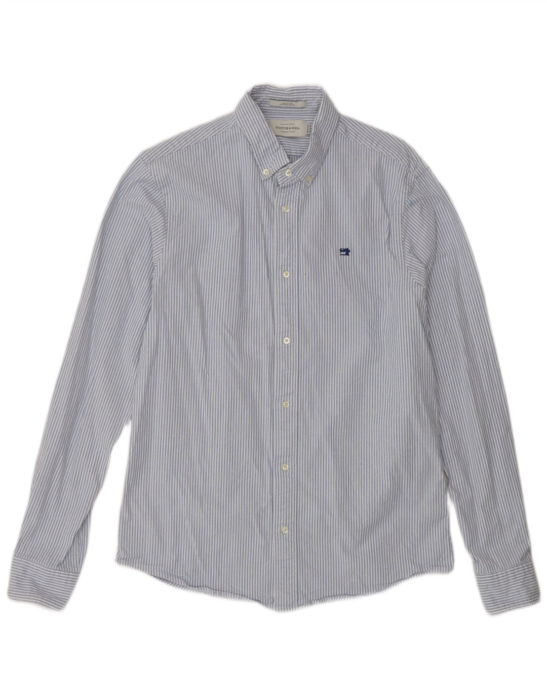 SCOTCH & SODA Herrenhemd aus mittelblauer Nadelstreifen-Baumwolle