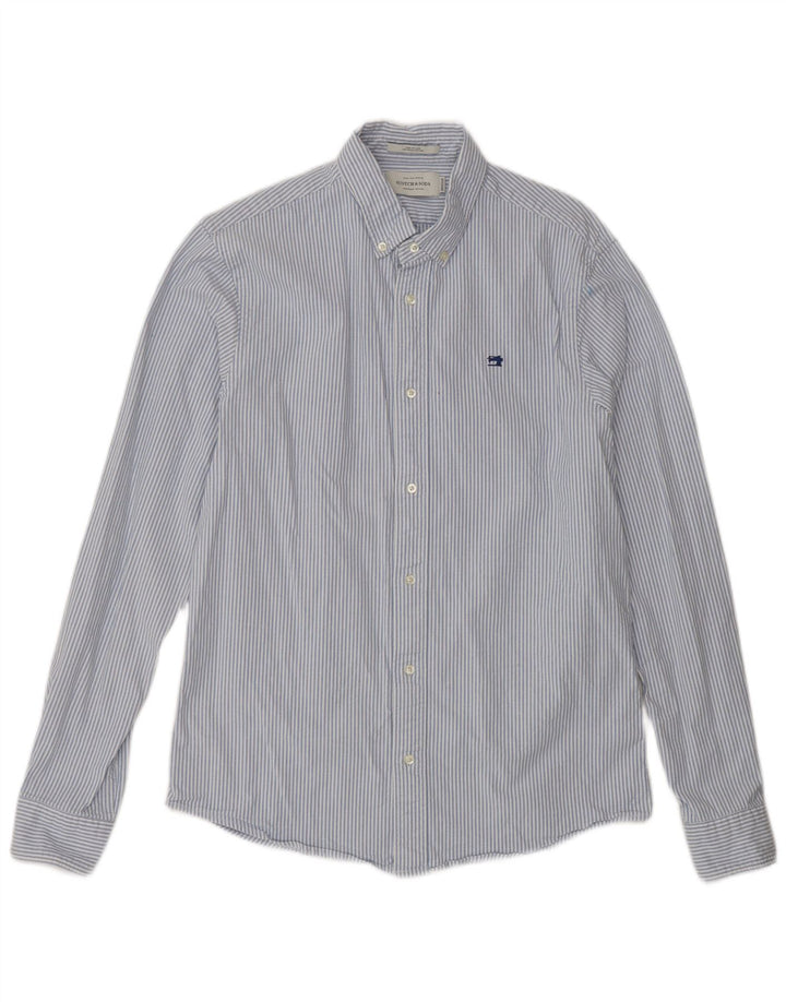 SCOTCH & SODA Herrenhemd aus mittelblauer Nadelstreifen-Baumwolle