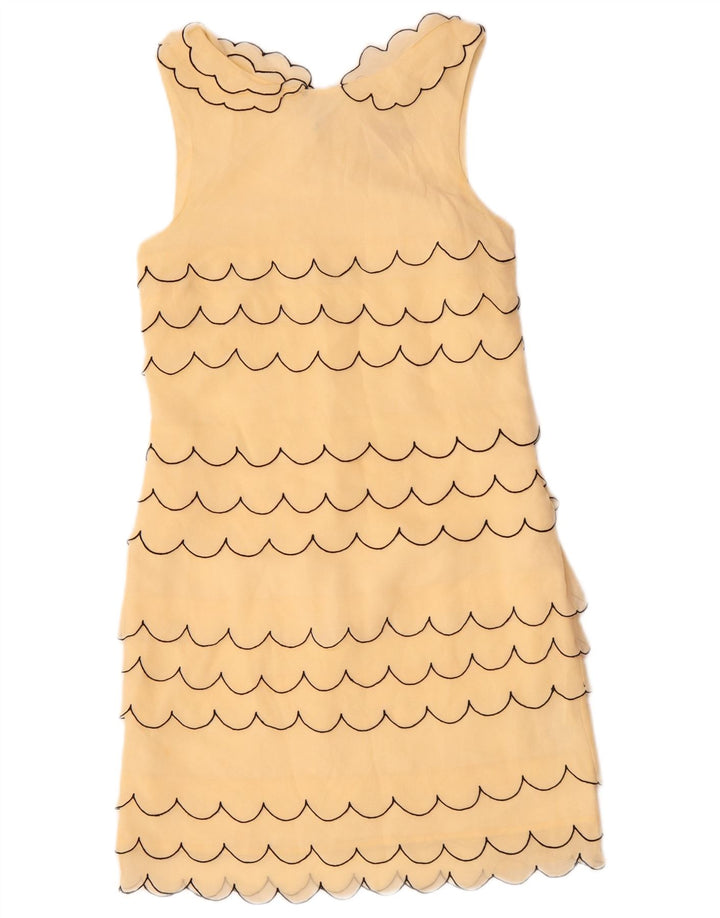 VINTAGE Damen Ärmelloses Etuikleid UK 6 XS Beige gestreifte Seide