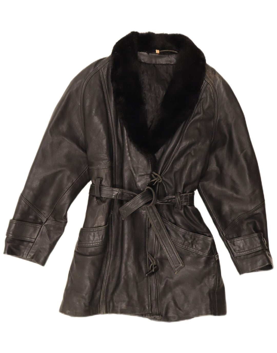 Vintage Damen Übergroße Lederjacke UK 10 Kleines schwarzes Leder
