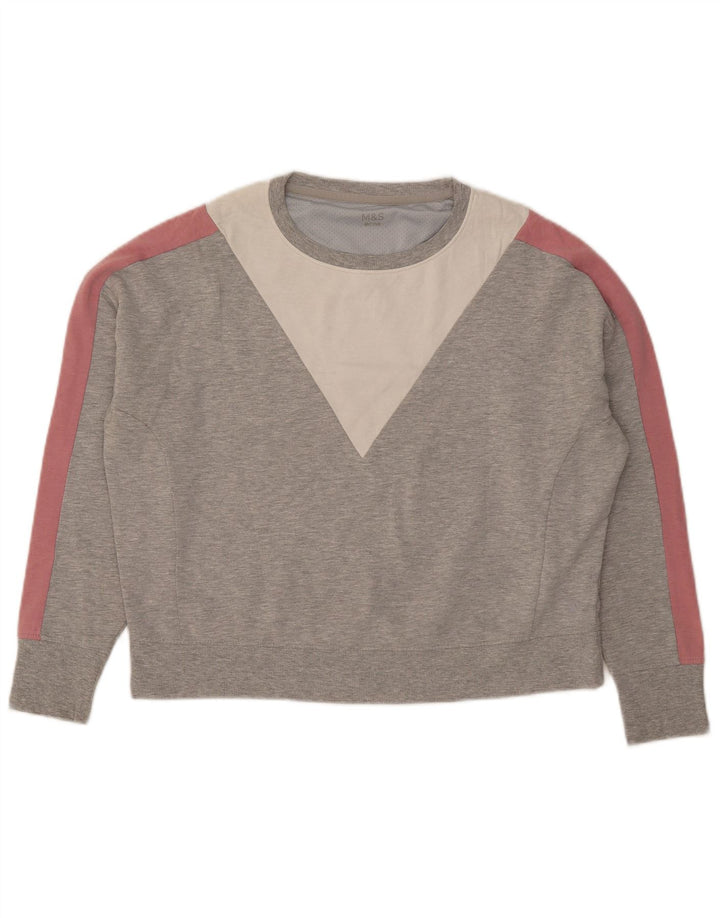 Marks & Spencer Damen Crop Sweatshirt Pullover UK 12 Mittelgrauer Farbblock