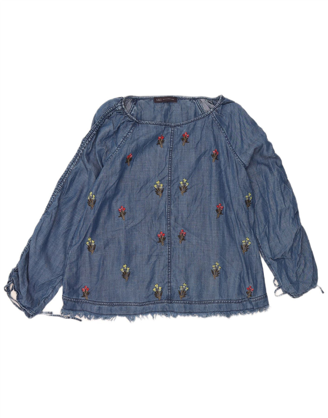 Marks & Spencer Damen Langarm-Blusenoberteil UK 14 Mittelblaues Blumenmuster