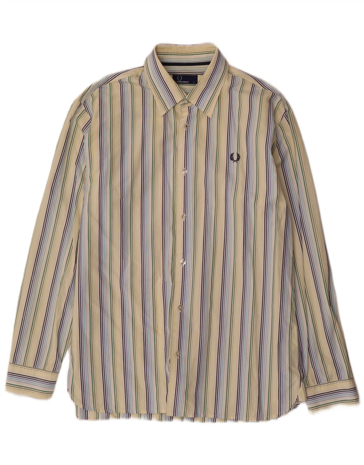 Fred Perry Herrenhemd, groß, gelbe Nadelstreifen-Baumwolle