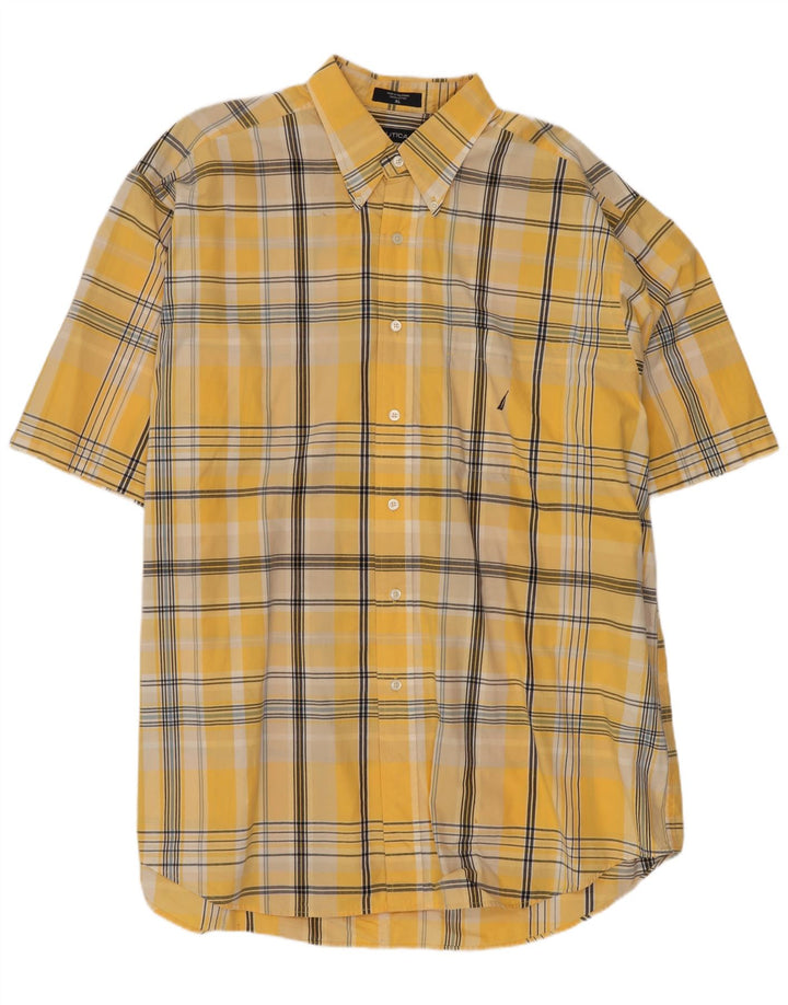 Nautica Herren-Kurzarmhemd XL, gelb kariert, Baumwolle