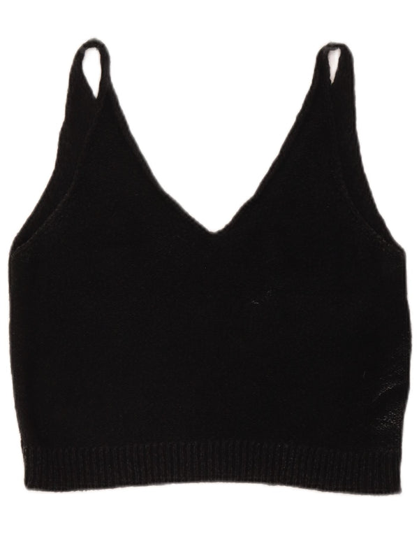 Zara Damen Crop Ärmelloses Strickblusenoberteil UK 12 Mittelgraue Viskose