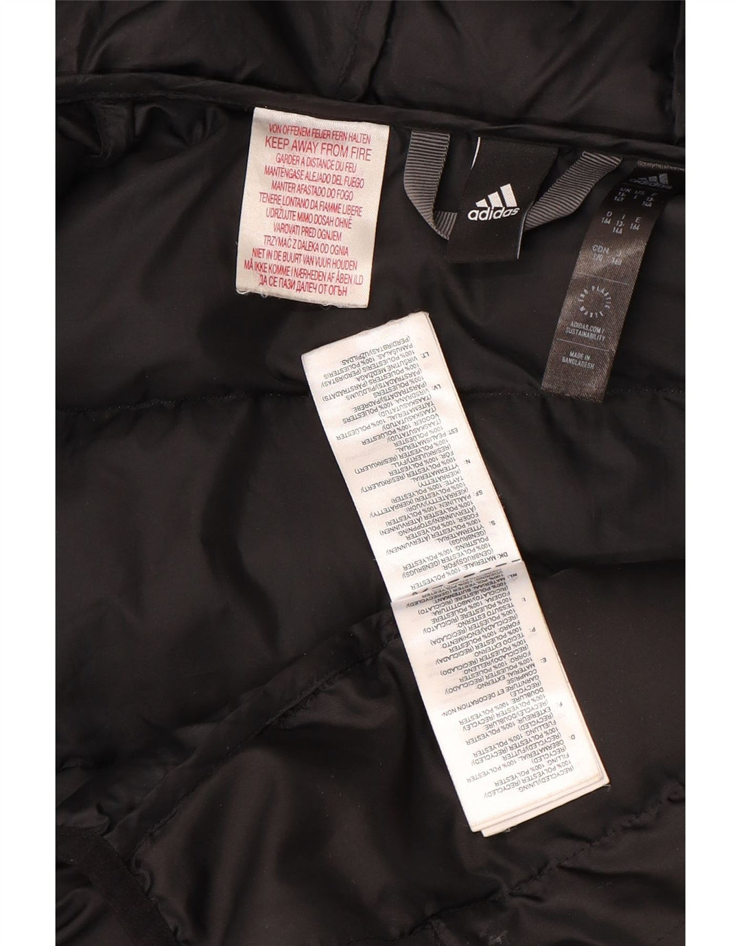 Adidas Wattierte Jacke mit Kapuze für Jungen, 13–14 Jahre, schwarzes Colourblock-Polyester