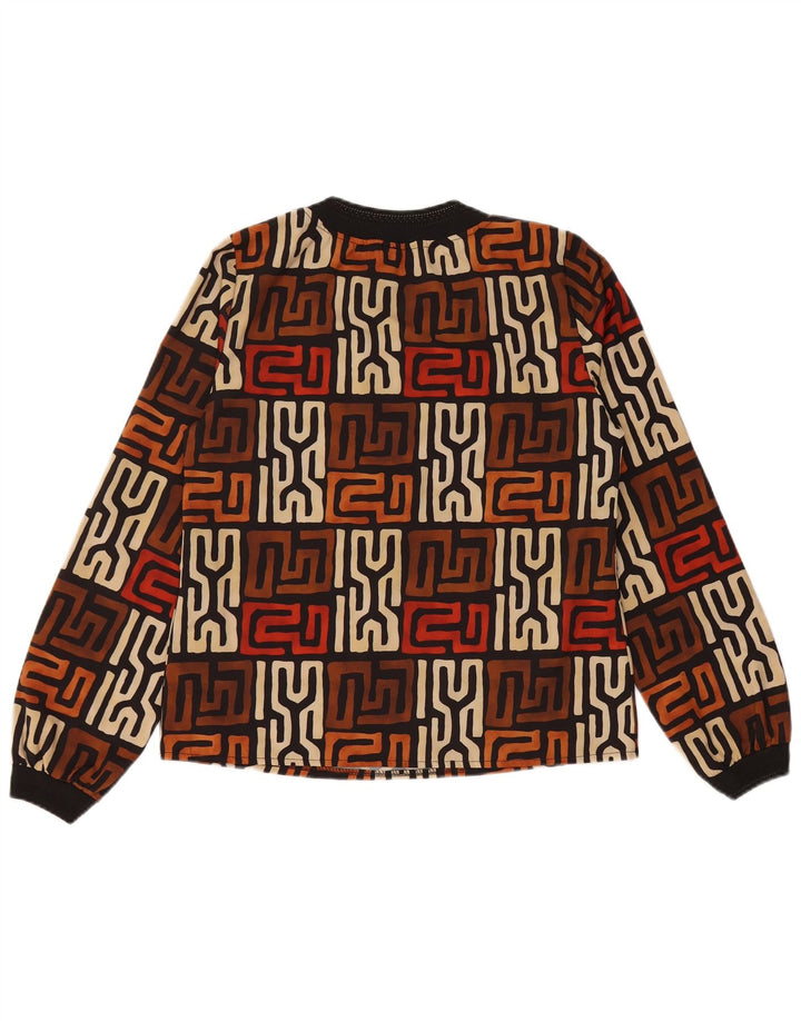 VINTAGE Damen Top Langarm UK 12 Mittelbraun Geometrisch