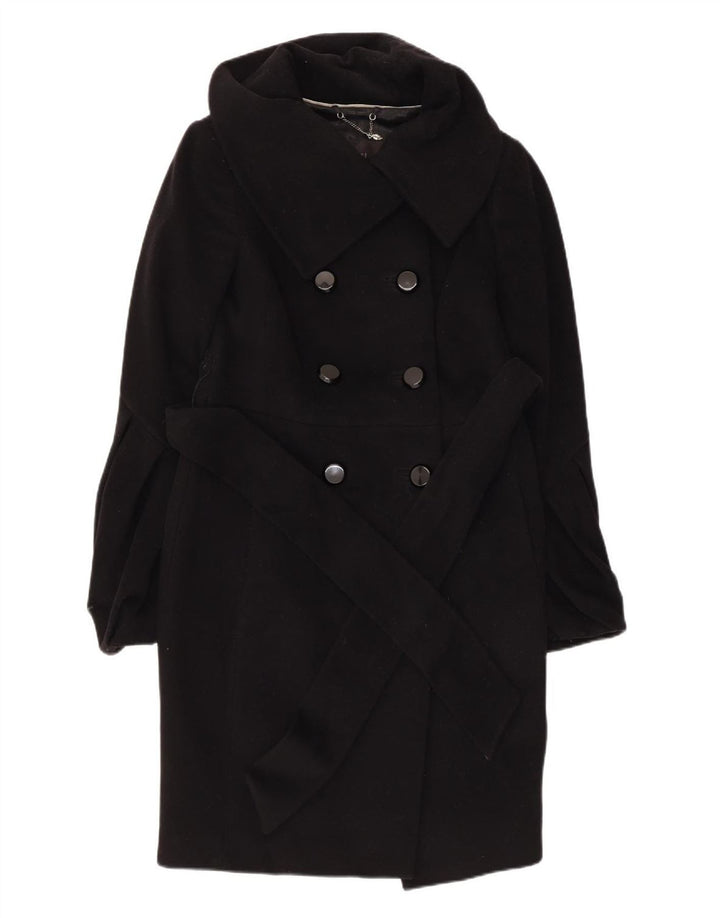 COAST Damen Zweireihiger Mantel UK 10 Small Schwarze Wolle