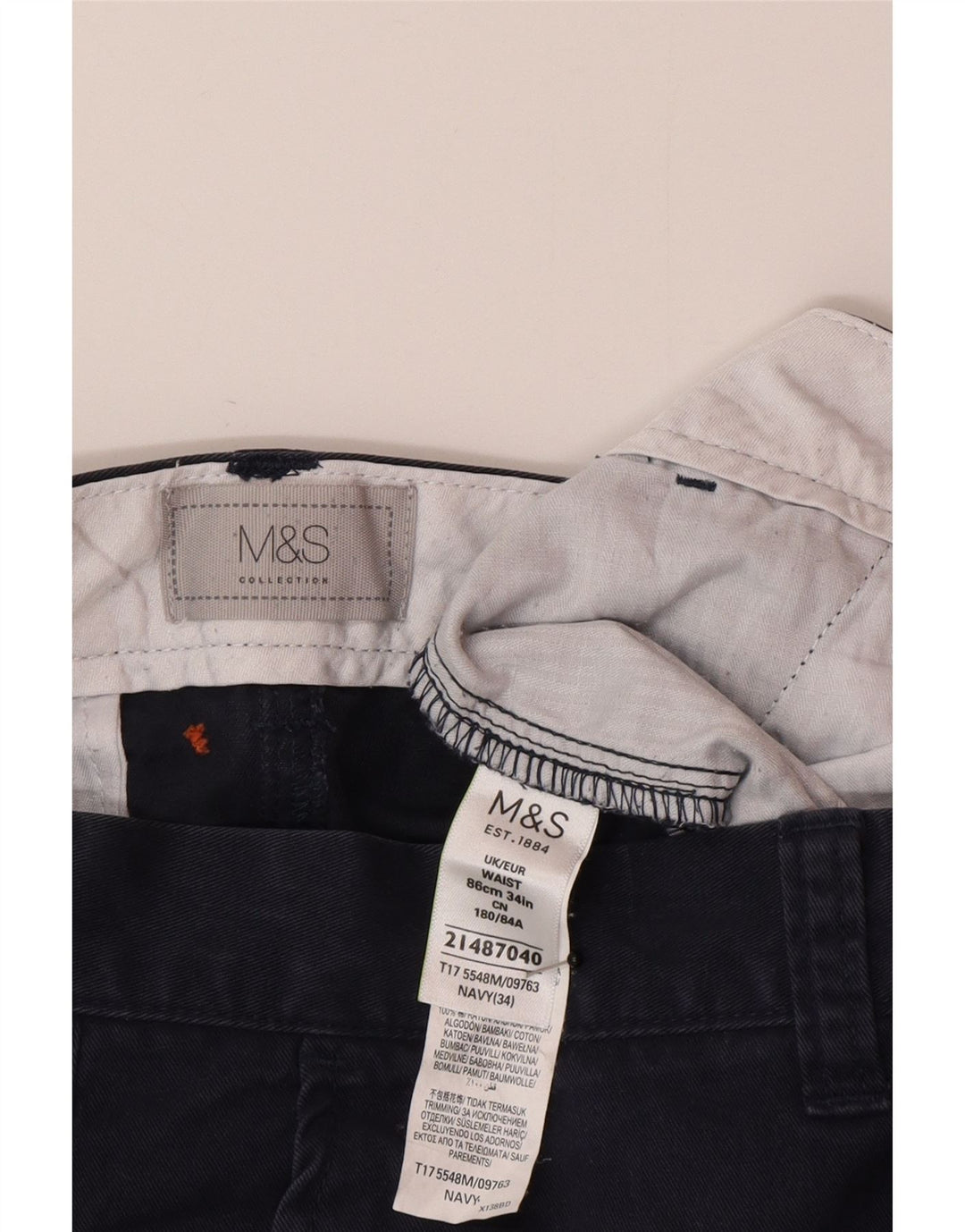 Marks & Spencer Herren-Chinoshorts W34, Größe L, Marineblau, Baumwolle