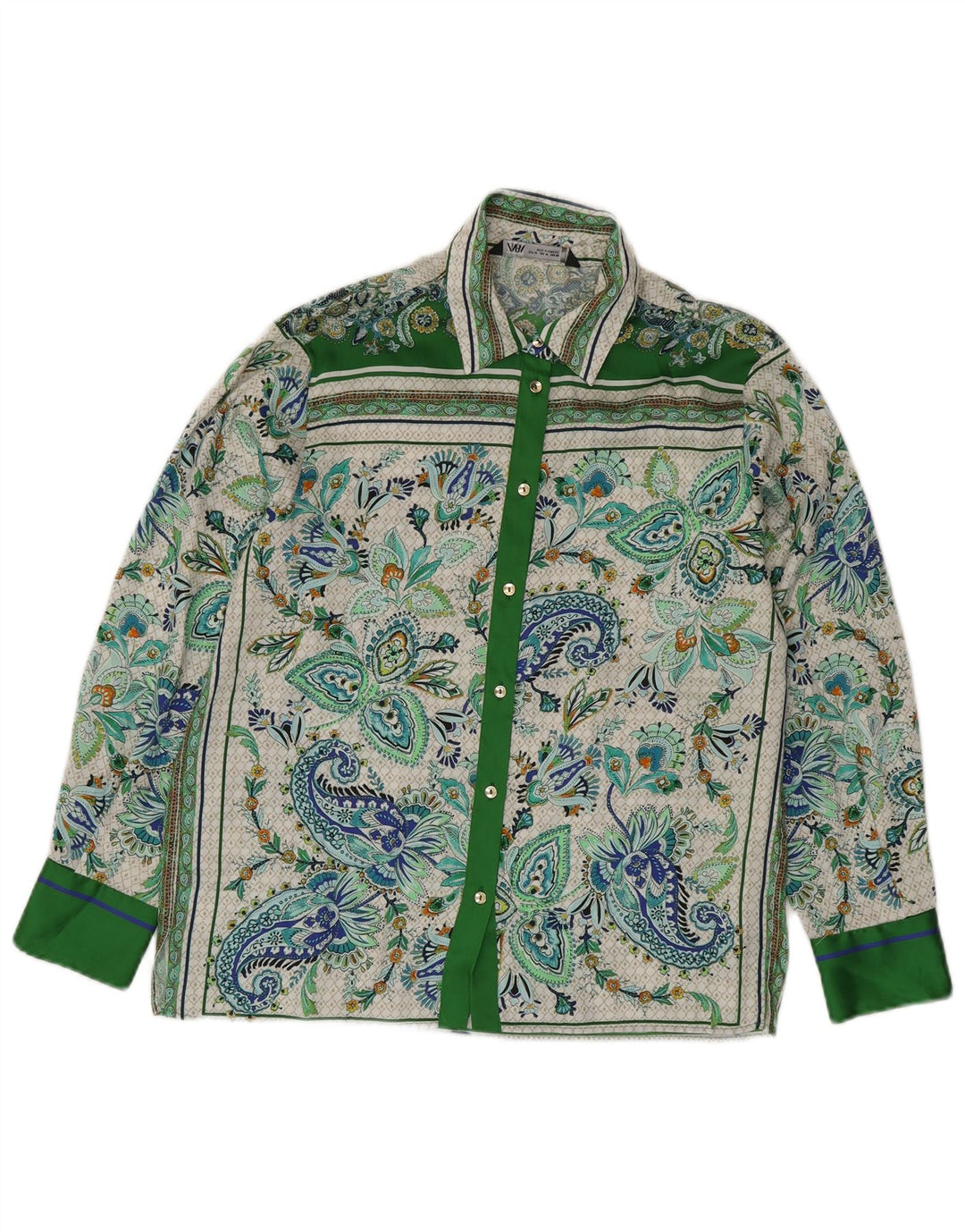ZARA Damen Hemdbluse UK 14 Mittelgrünes Paisley-Polyester