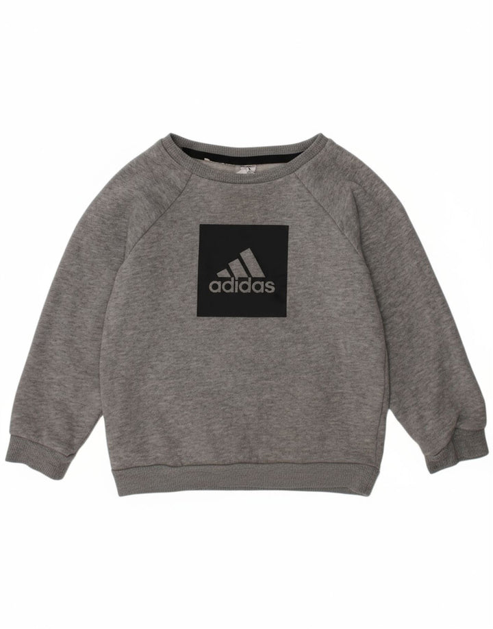 ADIDAS Boys Graphic Sweatshirt Jumper 2-3 Years Grey Cotton