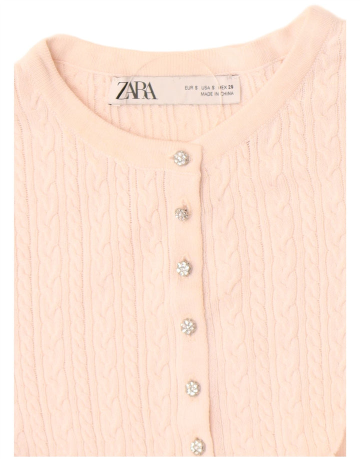 Zara Damen Crop Cardigan Pullover UK 8 Small Pink