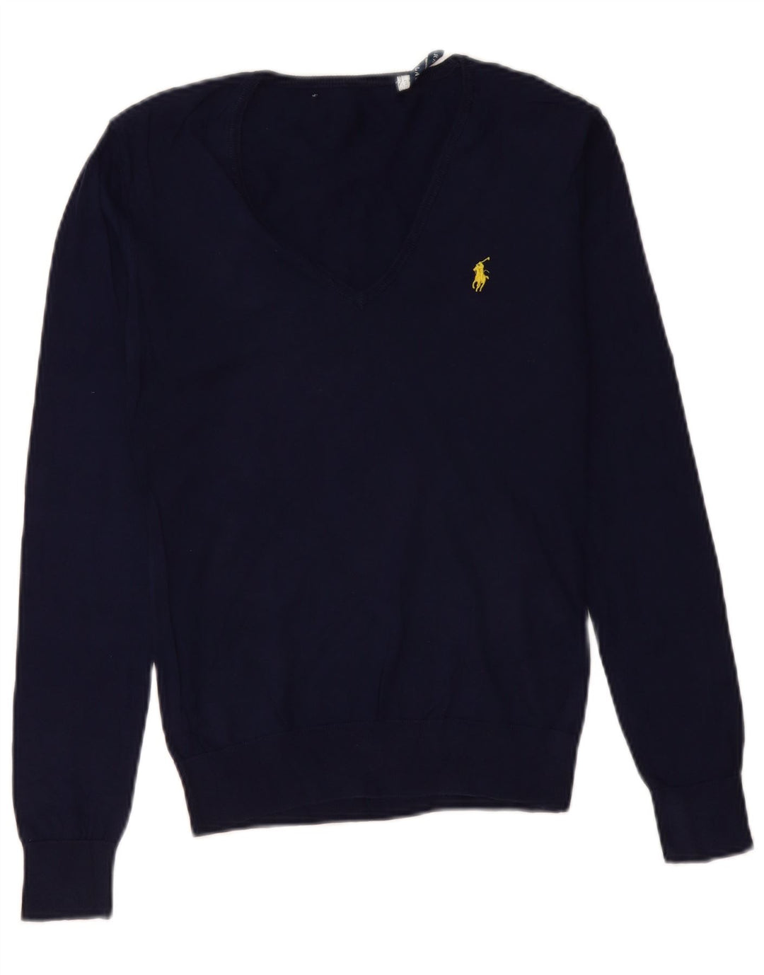 Ralph Lauren Damen-Pullover mit V-Ausschnitt, UK 12, mittelmarineblaue Baumwolle