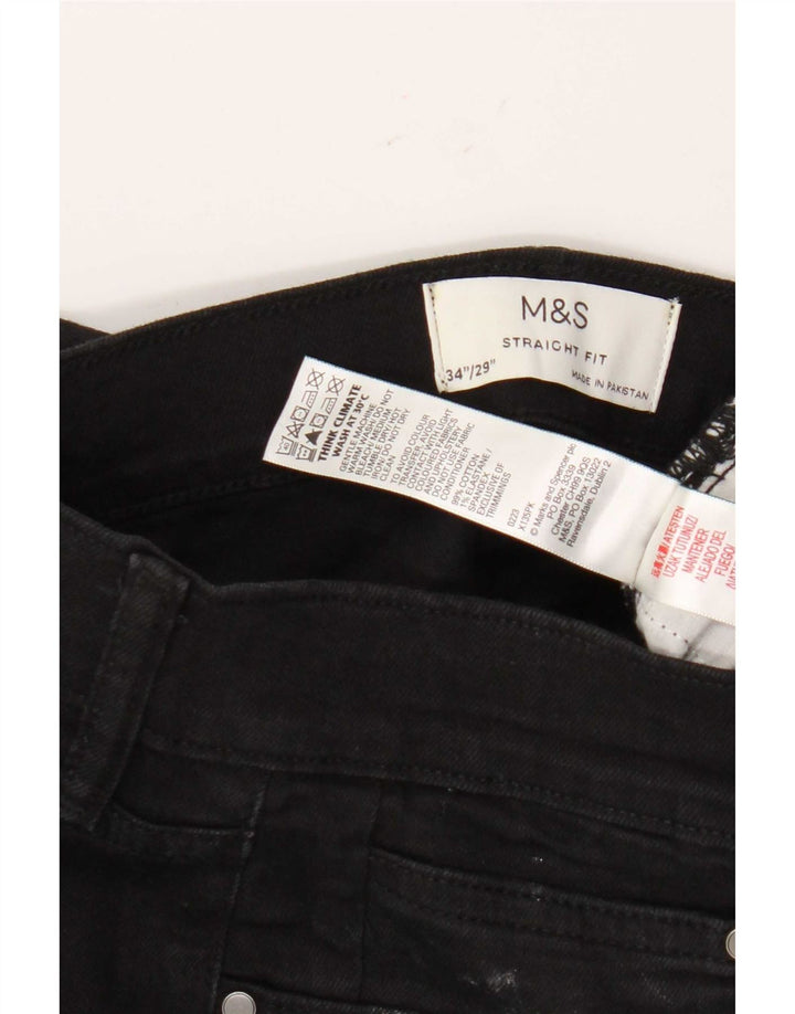 Marks & Spencer Herren Straight Jeans W34 L29 Schwarze Baumwolle