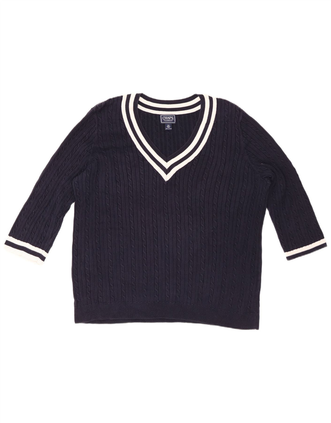 CHAPS Damen-Pullover mit 3/4-Ärmeln und V-Ausschnitt, UK 20 2XL, Marineblau, Baumwolle