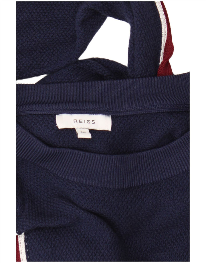 Reiss Herren-Pullover mit Rundhalsausschnitt, mittleres Marineblau gestreift
