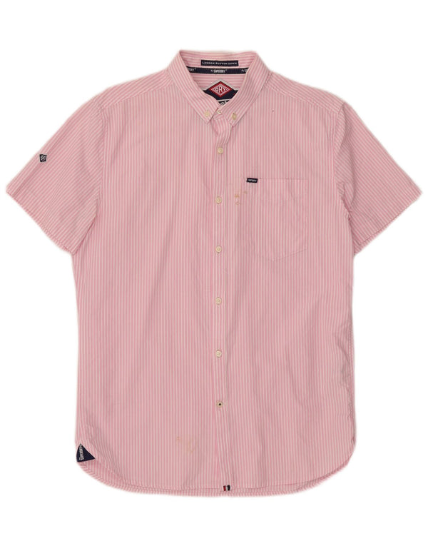 Superdry Herren-Kurzarmhemd, groß, rosa gestreift, Baumwolle