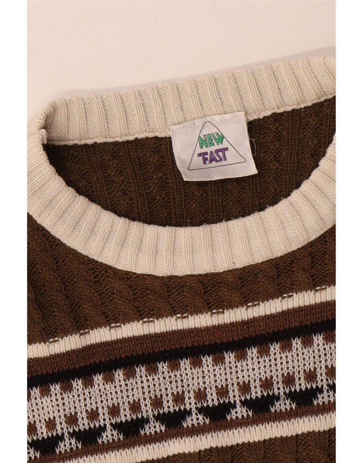 New Fast Herren-Pullover mit U-Boot-Ausschnitt, Mittelbraun, Fair Isle