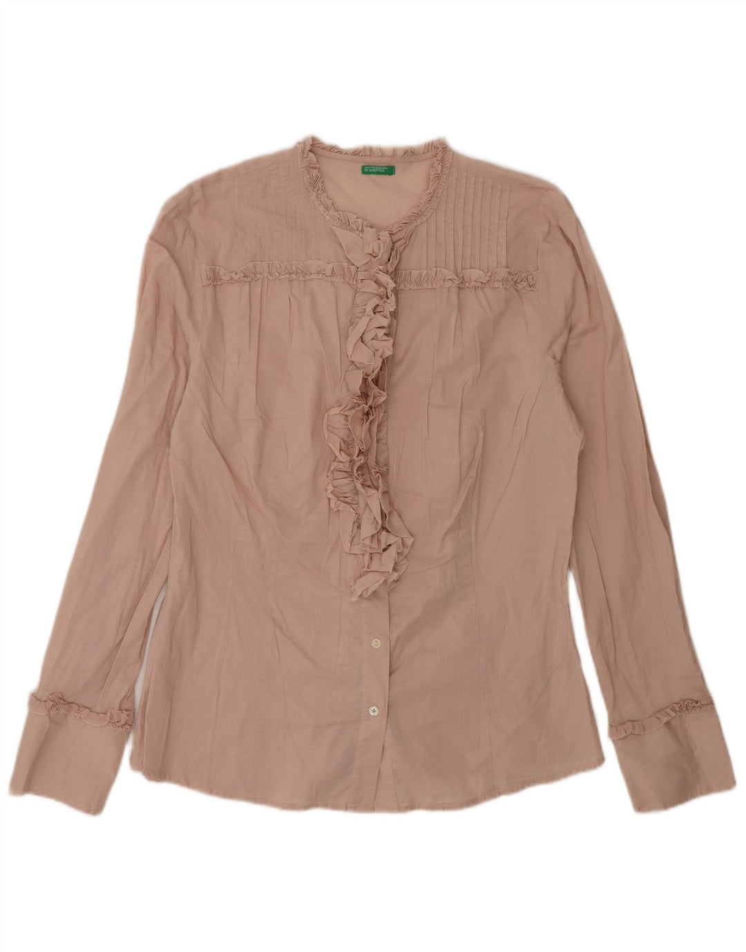 Benetton Damen-Hemdbluse mit Rüschen vorne, Gr. 44, Größe L, Rosa