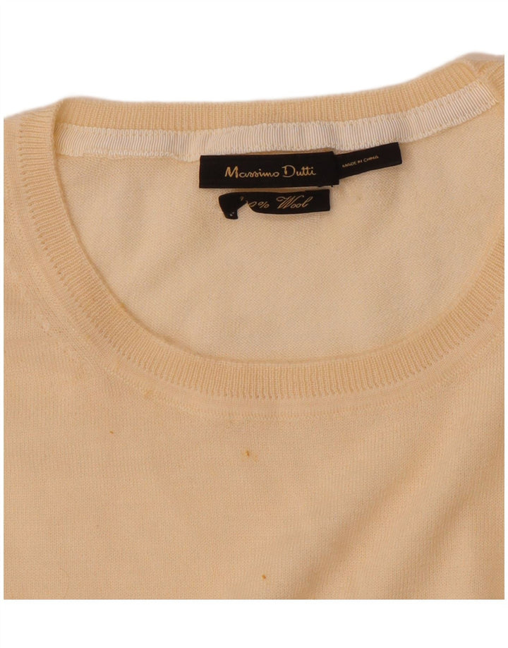 Massimo Dutti Damen-Pullover mit Rundhalsausschnitt, UK 12, mittelbeige Wolle