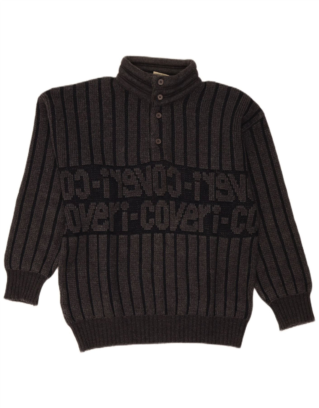 Enrico Coveri Herren-Pullover mit Knopfkragen, IT 50, mittelgrau gestreift