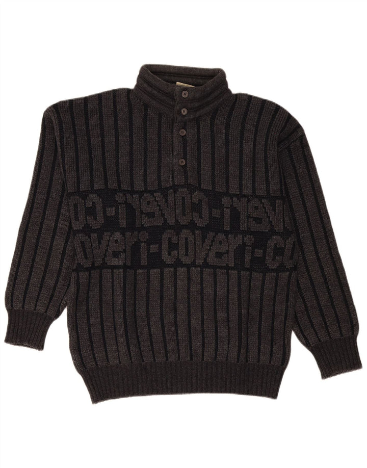 Enrico Coveri Herren-Pullover mit Knopfkragen, IT 50, mittelgrau gestreift