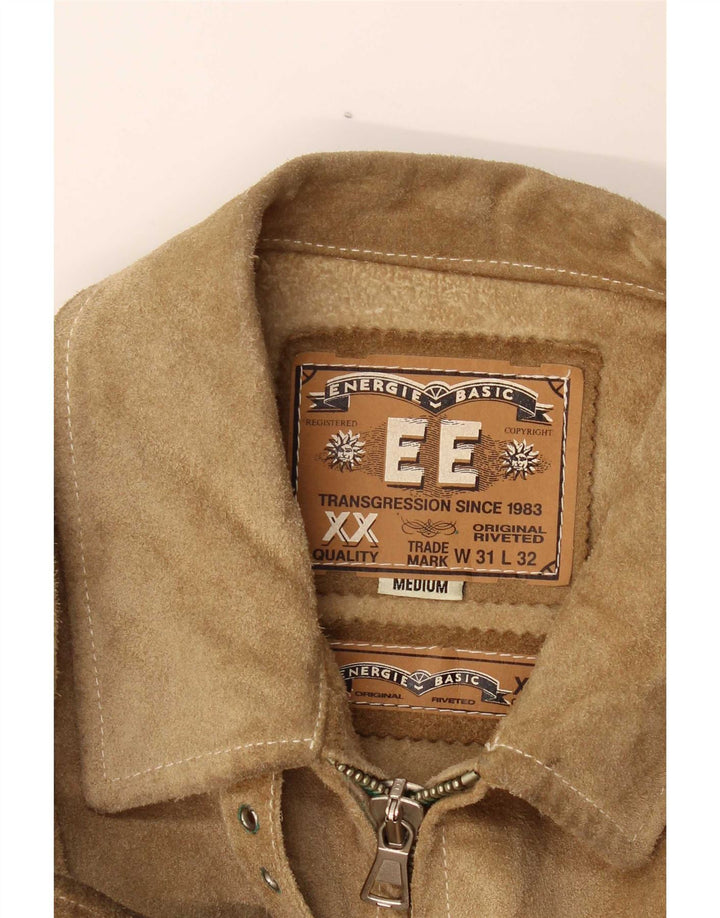 Vintage Damen Bomber Wildlederjacke UK 14 Medium Beige Leder