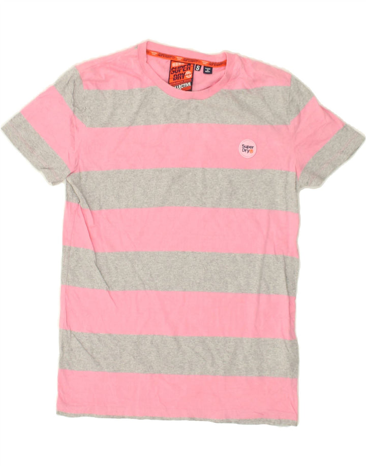 SUPERDRY Mens Polo Shirt Small Pink Striped Cotton Vintage Superdry and Second-Hand Superdry from Messina Hembry 