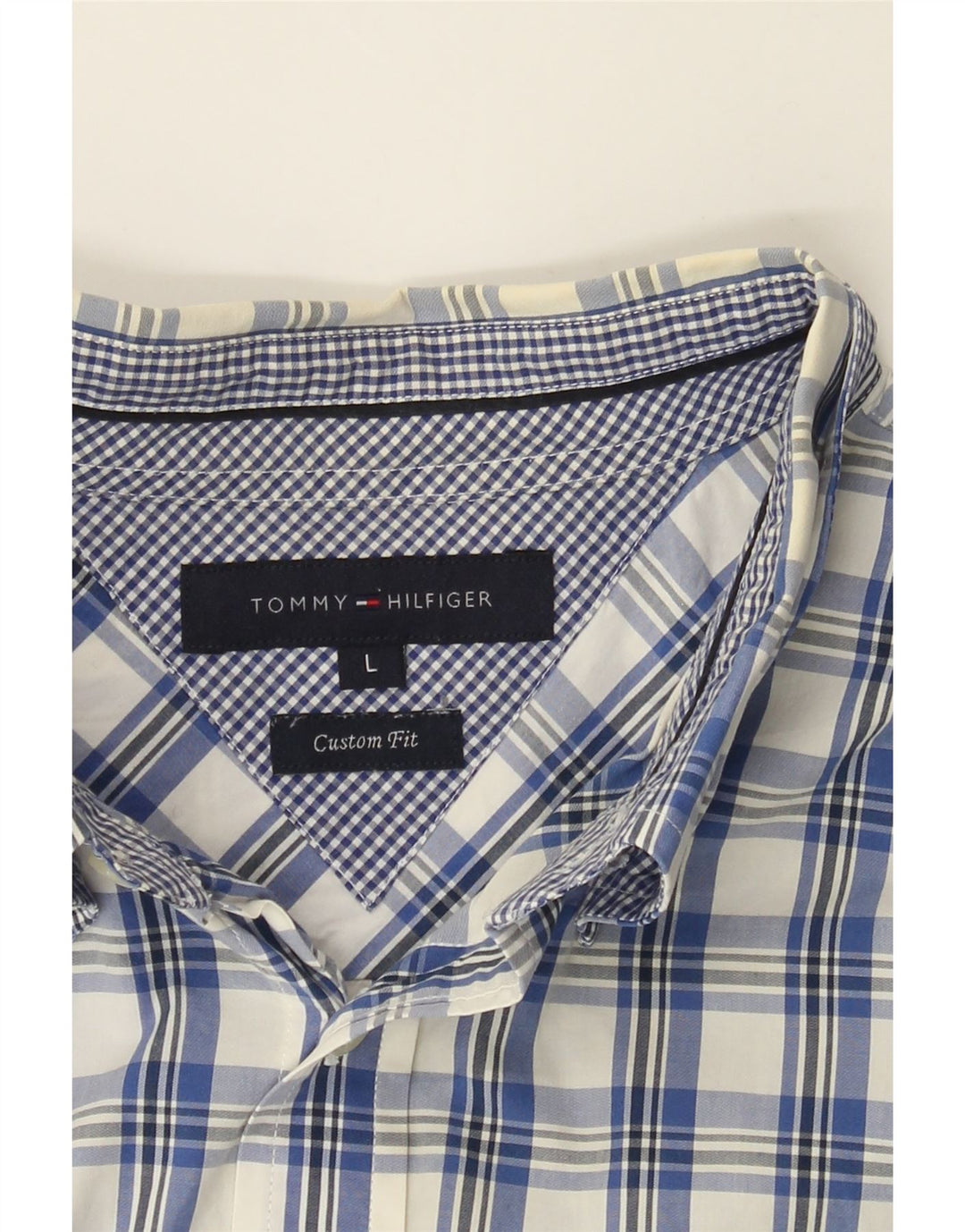 TOMMY HILFIGER Mens Custom Fit Shirt Large Blue Check Cotton Vintage Tommy Hilfiger and Second-Hand Tommy Hilfiger from Messina Hembry 