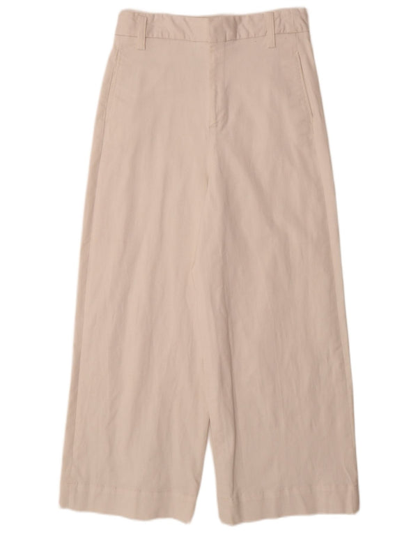 Zara Damen-Freizeithose mit hoher Taille und weitem Bein, Größe M, W28, L26, weiße Baumwolle