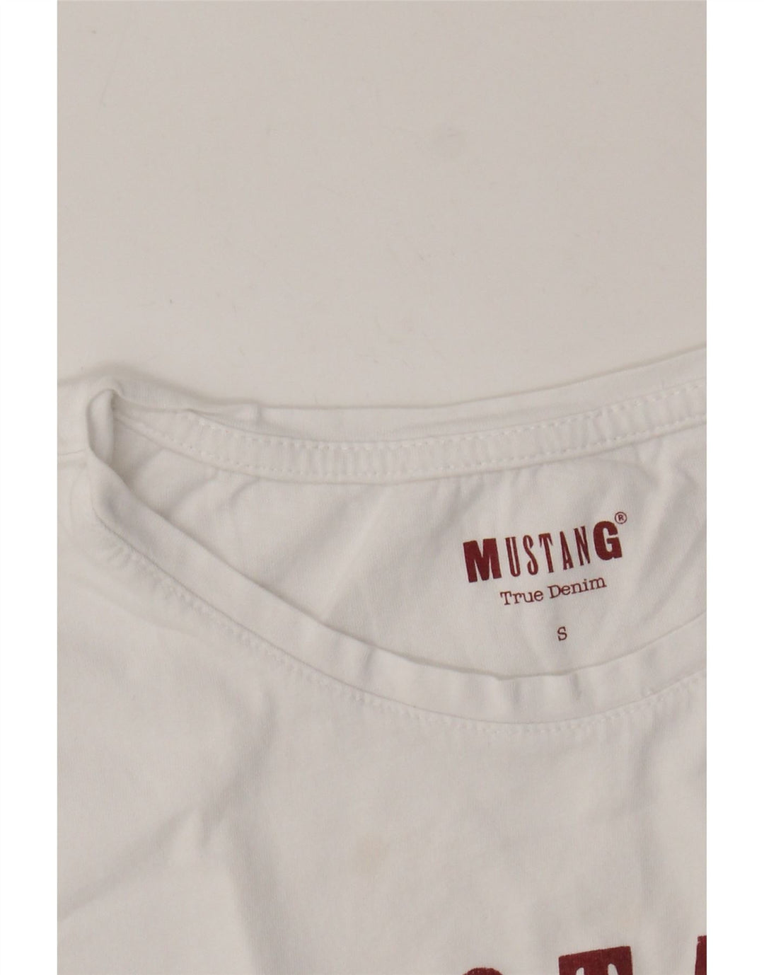 MUSTANG Damen Crop Graphic T-Shirt Top UK 10 Small Weiß